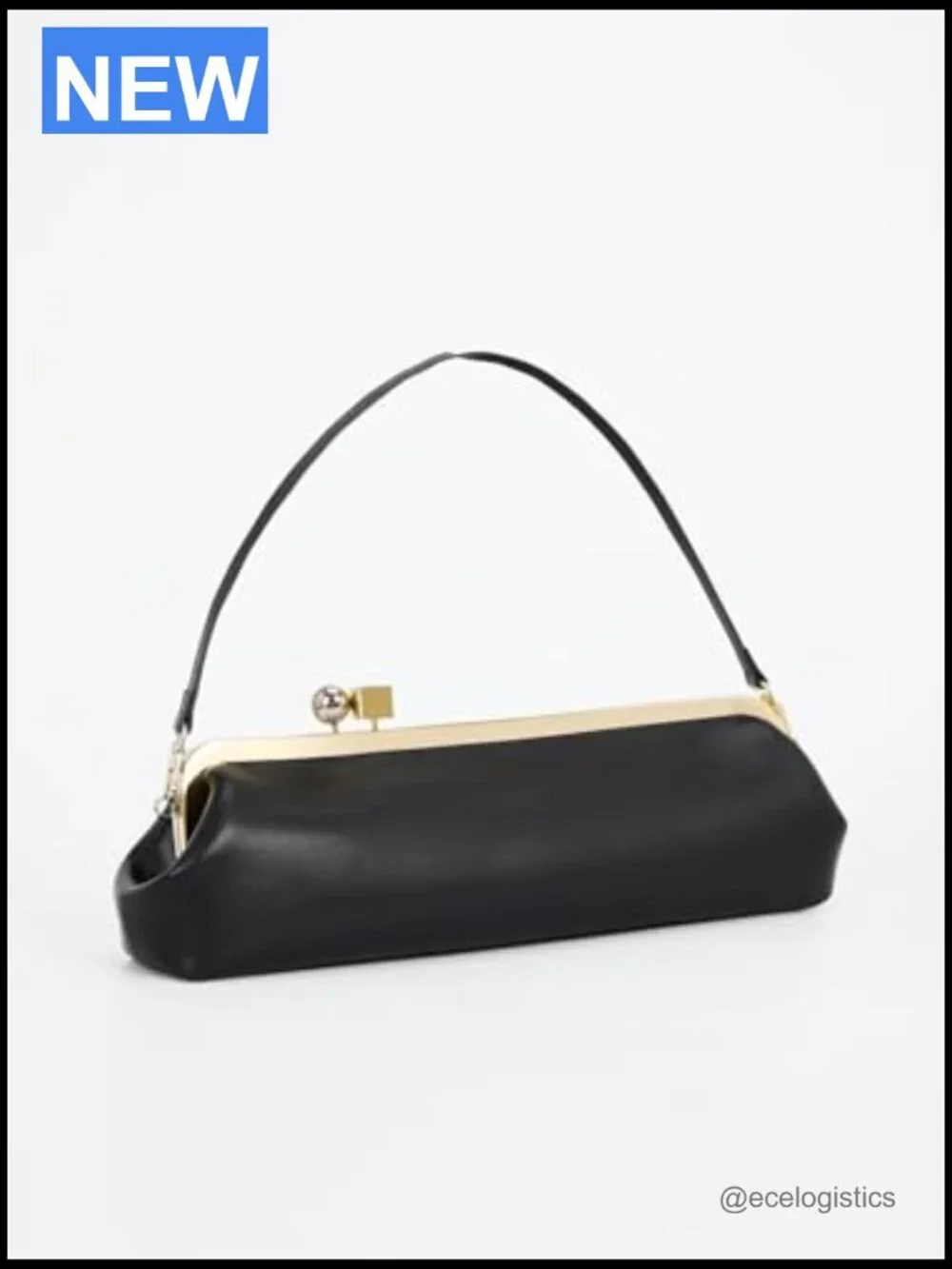 Kisslock Clutch Purse, Microfiber Leather Evening Bag with Gold Frame Clasp,